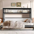 Twin Size Murphy Bed with Shelves, Metal Wall Bed with Foldable Design for Small Space
