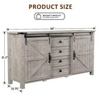 SinCiDo Farmhouse 60Dressing Table with Sliding Barn Door and 4 Drawers,Drawer Cabinet Living Room,Bedroom,Coffee Bar