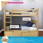 Solid Wood Twin over Twin Bunk Bed for Kids with Underbed Storage Drawers