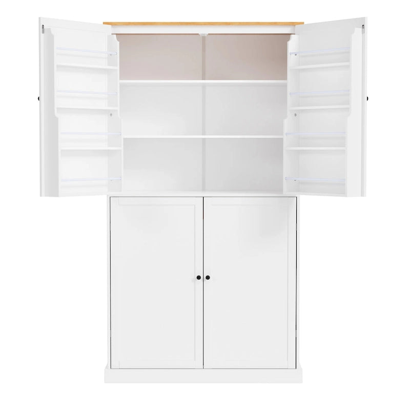 40.2x20x71.3 High Freestanding Kitchen Pantry Large Cupboard Storage Cabinet with 2 Drawers 2 Adjustable Shelves 8 Door Shelves