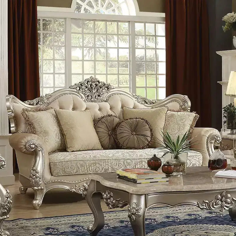 88 Bentley Sofa Fabric/Champagne - Acme Furniture: Victorian-Inspired, Tufted, Rolled Arms