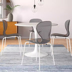 LeisureMod Bristol 5-Piece Dining Set Round Dining Table, 4 Plastic Dining Chairs White Legs