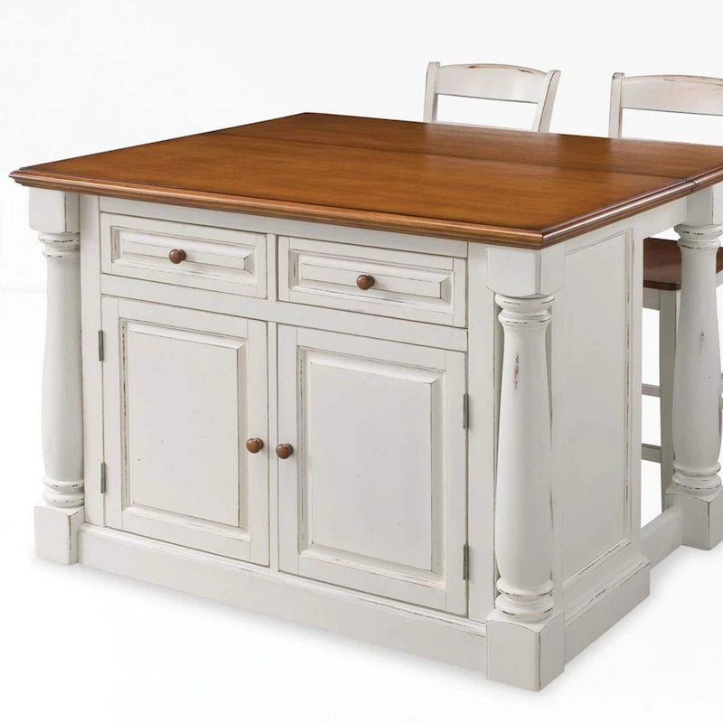 Homestyles Monarch 3-Piece Off-White Wood Kitchen Island Set with Drop Leaf Wood Top - 48 x 25 x 36