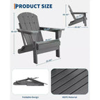 Folding Adirondack Chairs Set of 4 with 2 Side Tables, Modern Outdoor HDPE Chairs for Patio, Deck Balcony Backyard Lawn