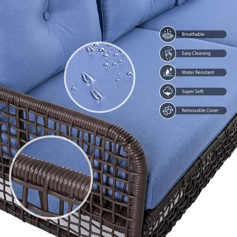 4-Pieces Outdoor Rattan Conversation Sofa Set with Swivel Chairs and Coffee Table