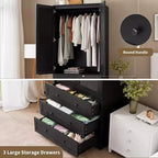 COZONY Armoire Wardrobe with 3 Drawers & 2 Doors, Modern Wooden Closet Cabinet for Bedroom, Heavy Duty White Standing Armoire