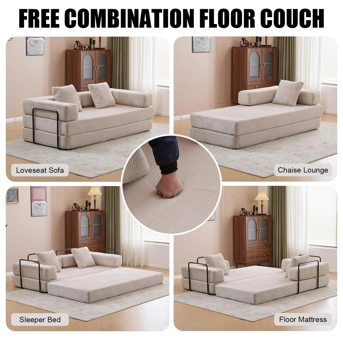Convertible Floor Sofa Bed with Pillow Back Chenille Fabric for Living Room Bedroom