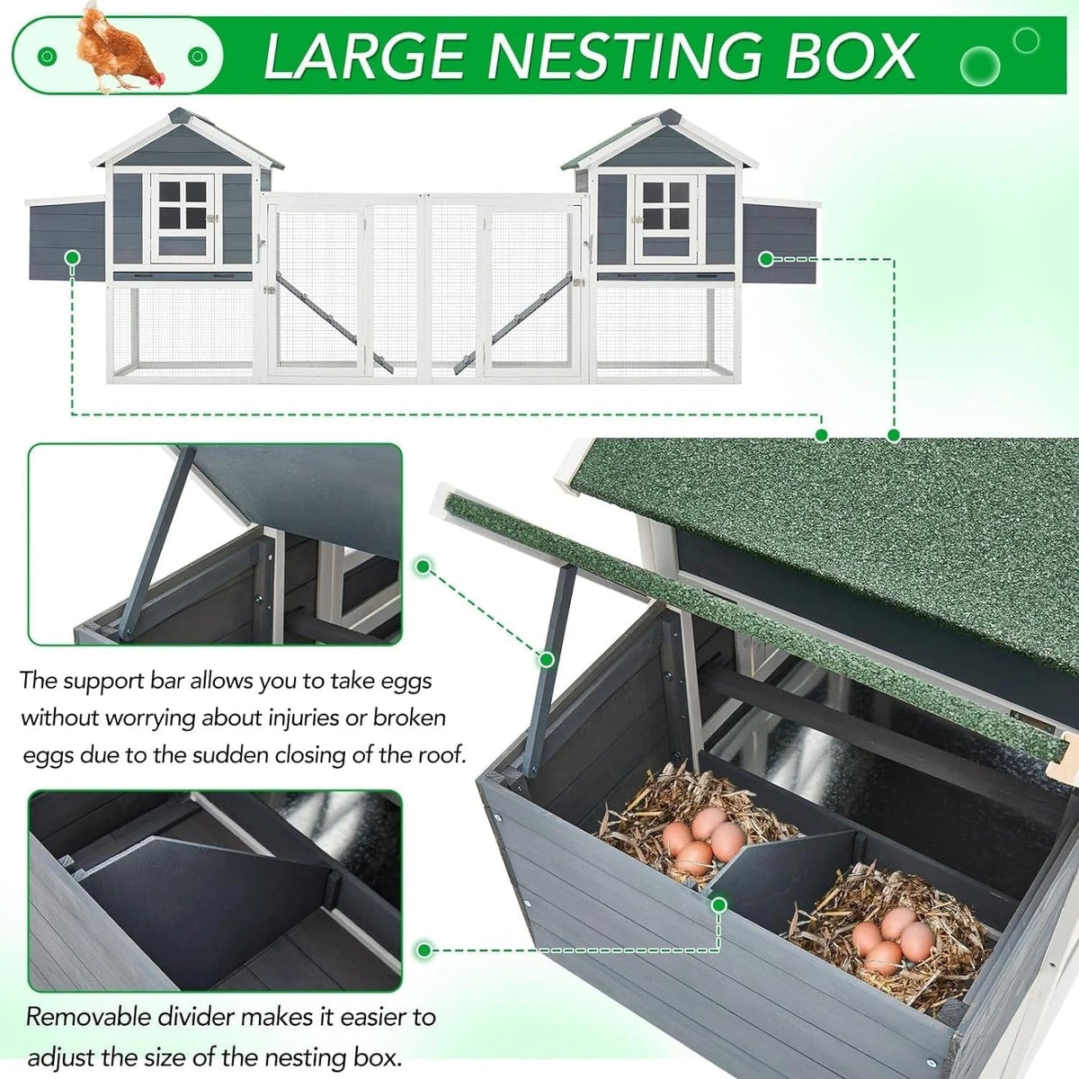 AECOJOY 144 Large Chicken Coop w/ Run Wooden Hutch Poultry Cage House