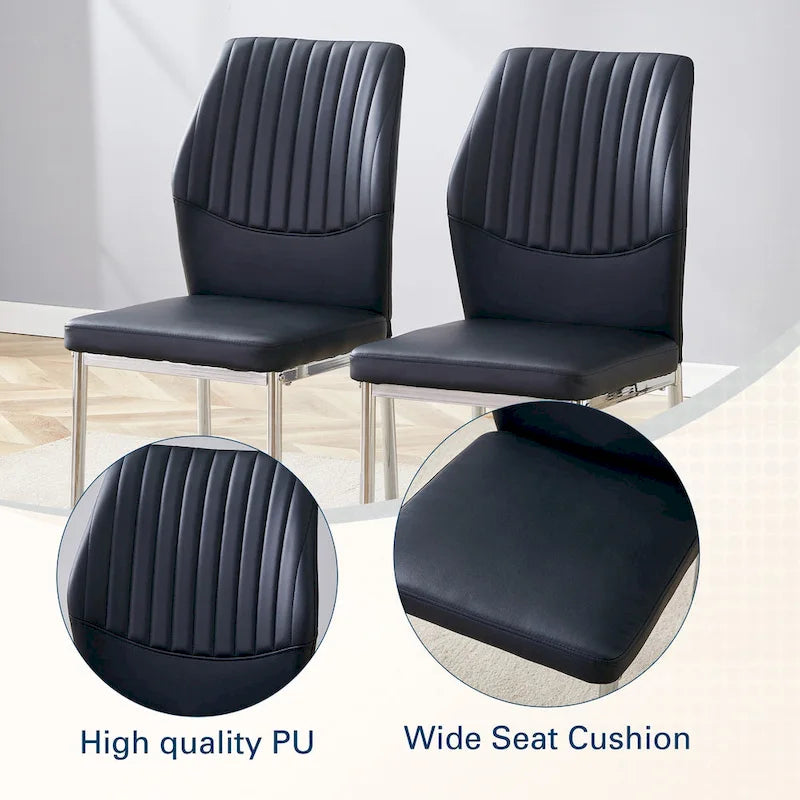 Luxury Simple Chair Set of 6 PU High Resilience Dining Chair with Metal Silver Leg Kitchen Armless Side Chair