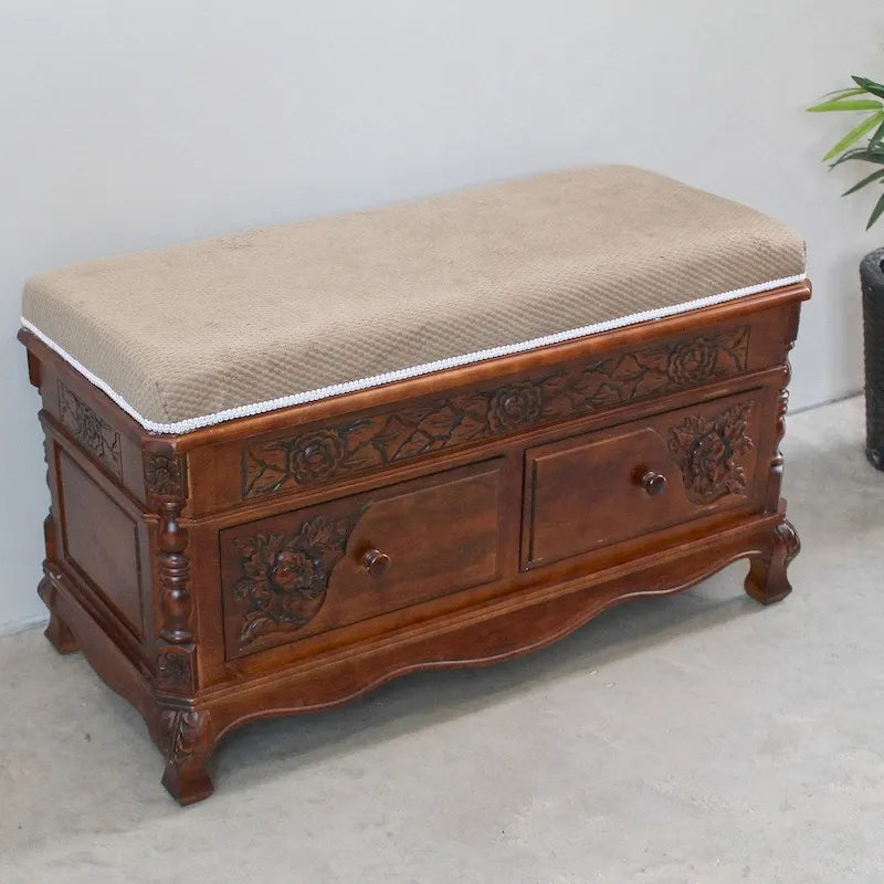 Windsor Carved Wood Storage Bench