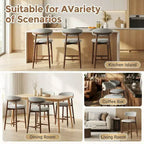 Ora Maison Set of 2/4/6 Counter Height Upholstered Bar Stool with Fabric & Walnut Finish