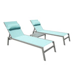 Patio Chaise Lounge Set of 3, Aluminum Pool Lounge Chairs with Side Table, Outdoor Adjustable Recliner All Weather