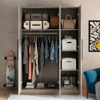 Timechee 47.2 Armoire Clothes Storage Solid Wood Handles Wardrobe White