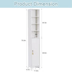 VECELO 70.9 Inches Tall Bathroom Narrow Linen Cabinet, 8 Tiers Solid Wood Freestanding Storage Cabinet