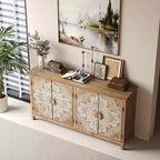 MAYEERTY 60 Wood Accent Cabinet with 4 Doors Brown and Antique White Modern Pantry Cabinet for Living Room Bedroom