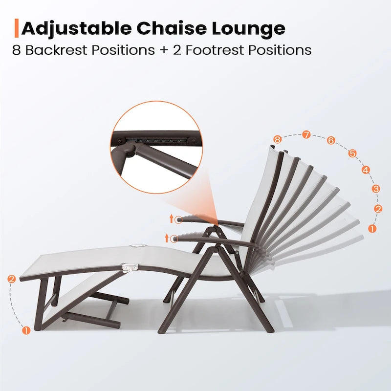 Pellebant 2PCS Adjustable Aluminum Patio Chaise Lounge Chair - N/A
