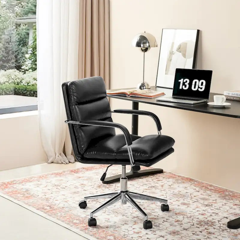 Glitzhome Leatherette Adjustable Swivel Desk Office Chair with Armrest Ergonomic Design