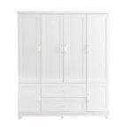 White Wood 61.42 in. Armoire with 2 Drawers, Hanging Rod and Shelves