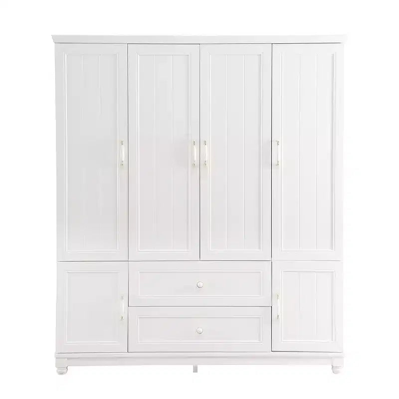 White Wood 61.42 in. Armoire with 2 Drawers, Hanging Rod and Shelves