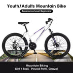 Okak 24/26IN Mountain Bike with 21 Speeds and Dual Disc Brakes, Kids Bike with 100mm Front Suspension, Dirt Bike for Teenagers and Women