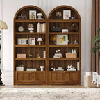 72 Arched Bookshelf with Storage Drawer, Modern 6-Tier Wood Display Cabinet with Open Shelves and Bottom Drawer, Curved Cabinet Door