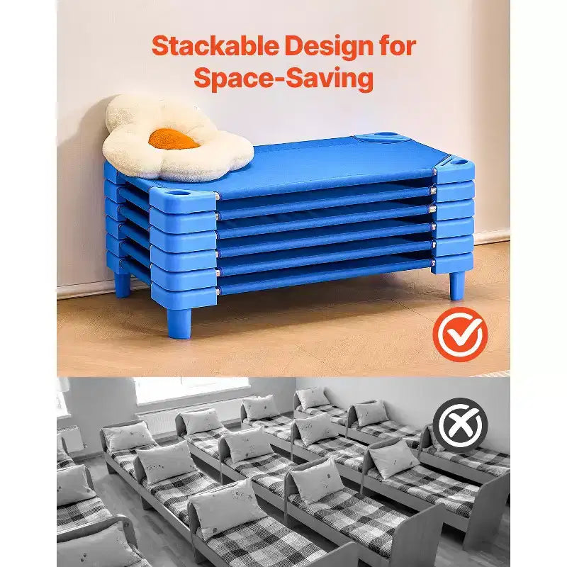 VEVOR Stackable Kiddie Cot,Pack of 6, Portable Toddler Nap Cots, Standard Size 42 L x 23 W Daycare Cots for Kids, Preschool Classroom Daycare Beds
