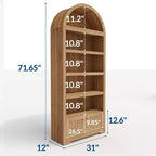 72 Arched Bookshelf with Storage Drawer, Modern 6-Tier Wood Display Cabinet with Open Shelves and Bottom Drawer, Curved Cabinet Door