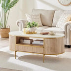 Modern Luxury Fluted Coffee Table, Center Table with Faux Marble Top