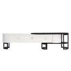 Modern Black White Retractable TV Stand with 3 Drawers and Metal Adjustable Legs for Living Room Bedroom