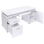 55 Wooden Writing Desk with 2 Drawers, 1 Cabinet, 1 Open Shelf and Door for Home Office or Study