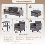Ovios Tampa 8pc Wicker Outdoor Patio Furniture Conversation Sofa Set with Swivel Chairs and Cushions