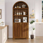 72 Tall Arched Cabinet, 5 Tier Arched Bookshelf with Double Doors & Adjustable Shelf, Wooden Bookcase with Storage for Home Office