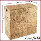 Casafield 2-Section Laundry Hamper with Lid and Removable Liner Bags, Woven Water Hyacinth Laundry Basket Sorter for Clothes
