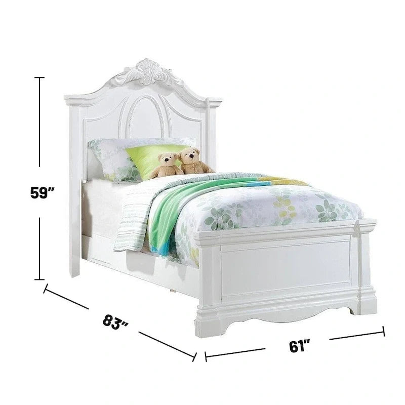 Wooden Bed with Arched Headboard in White Finish