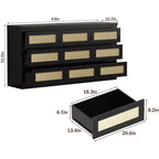 Dresser for Bedroom, Rattan 9 Drawer Dresser for Closet, Double Wood Dressers & Chest of Drawers