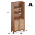 TUYOHW Tall Bookcase with Rattan Doors,5-Shelf Freestanding Storage Cabinet,Bookshelf for Living Room,Bedroom,Home Office