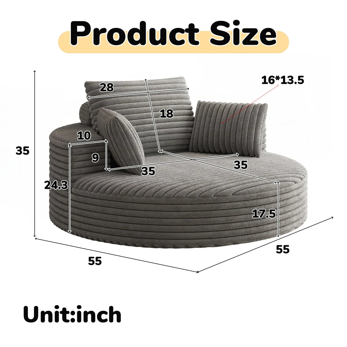 Corduroy Chenille Foam Single Swivel Chair