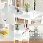 Grondin Modern Style 7-Piece Dining Room Table Set with Tempered Glass Tabletop and 6 PU Leather Upholstered Chairs