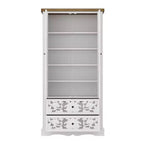 Famapy White Bookcase with Classic Aesthetics:Ornate Hollow Relief Doors & Versatile Storage