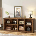 8 Cube Storage Organizer Bookshelf, Farmhouse Horizontal Bookcase, 62 Inch Wood Storage Bookcase for Entryway, Long Low Bookshelves for Living Room