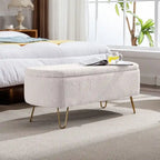 Modern Fuzzy Storage Bench, Upholstered Ottoman with Storage Space and Gold Legs, End of Bed Bench, Footrest Stool