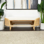 Rotan ovale bank met witte stoffen kussen - bruin - 18Bx49Lx17H