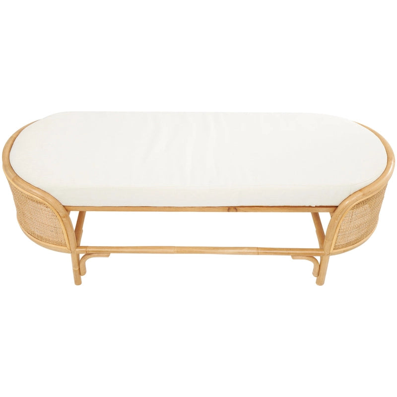 Rotan ovale bank met witte stoffen kussen - bruin - 18Bx49Lx17H