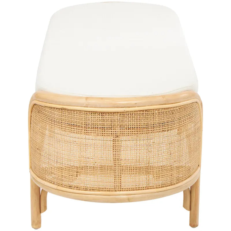 Rotan ovale bank met witte stoffen kussen - bruin - 18Bx49Lx17H