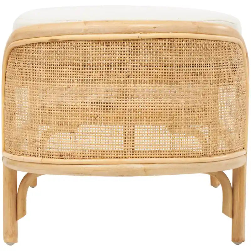 Rotan ovale bank met witte stoffen kussen - bruin - 18Bx49Lx17H
