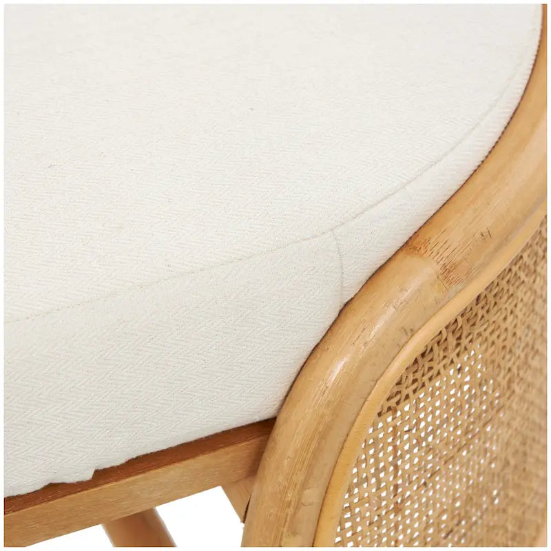 Rotan ovale bank met witte stoffen kussen - bruin - 18Bx49Lx17H