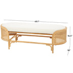 Rotan ovale bank met witte stoffen kussen - bruin - 18Bx49Lx17H