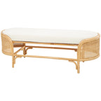 Rotan ovale bank met witte stoffen kussen - bruin - 18Bx49Lx17H