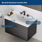 Floating Bathroom Vanity with Sink - Modern Wall Mounted Vanity with Ceramic Sink, 2 Large Drawers, Waterproof & Easy Clean