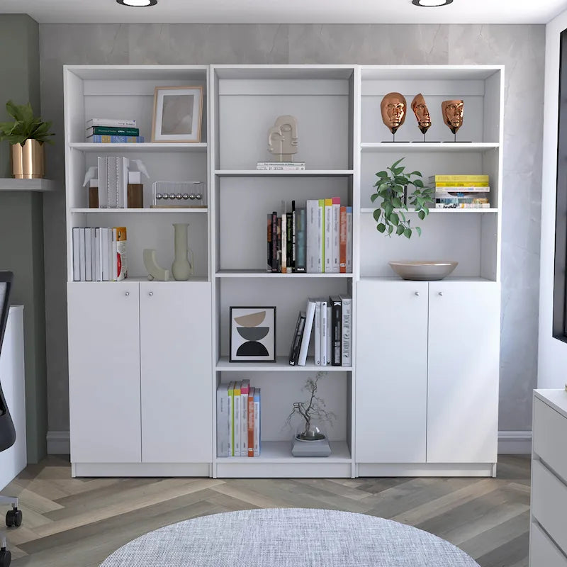 Driedelige boekenkastenset, 188 cm breed met dubbele kast met 4 planken